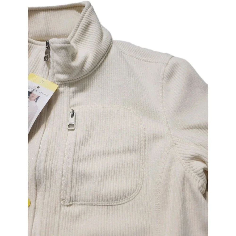 Andrew Marc Women's Ribbed Full Zip Jacket Mock Neck Cream Size S Midweight NWT
